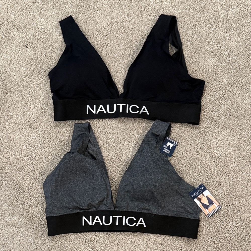 Nautica Two-Pack Wireless Bralettes in Black and Charcoal